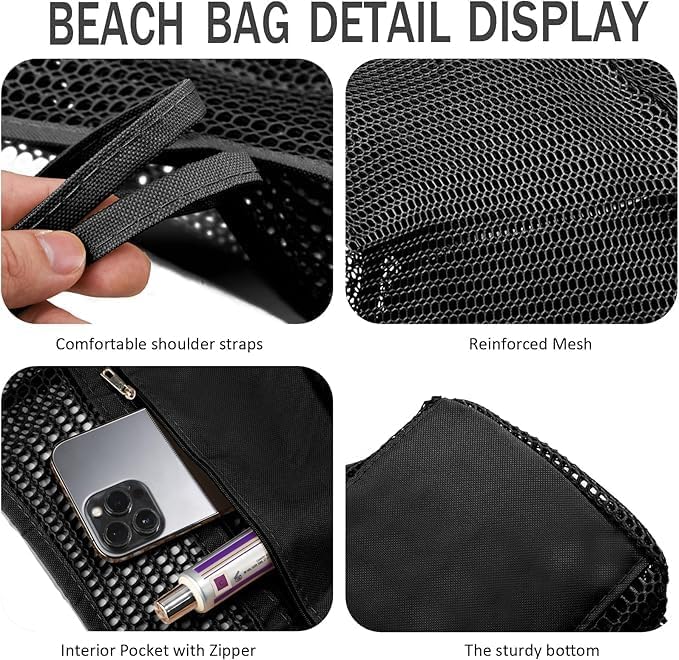 Foldable Mesh Beach Tote Bag with Inner Pocket