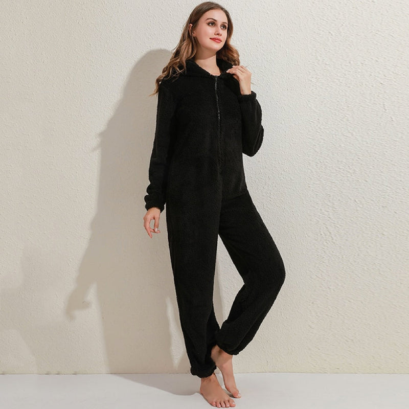 BearHug Super Soft Fleece Onesie with Bear Ears-Black-S-State of Style