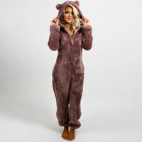 BearHug Super Soft Fleece Onesie with Bear Ears-Brown-S-State of Style