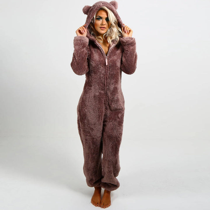 BearHug Super Soft Fleece Onesie with Bear Ears-Brown-S-State of Style