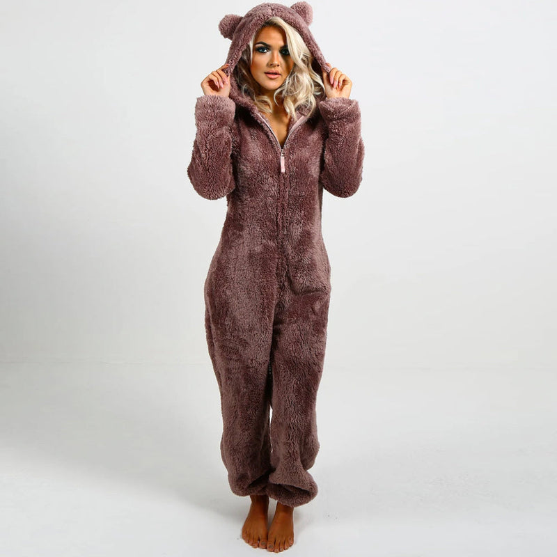 BearHug Super Soft Fleece Onesie with Bear Ears-Brown-S-State of Style