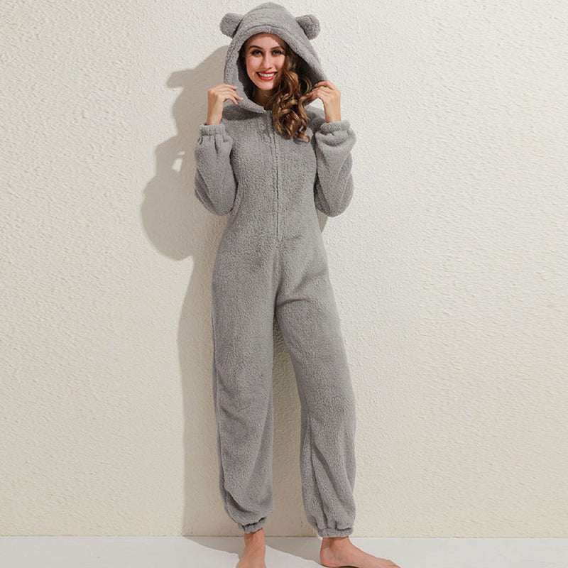 BearHug Super Soft Fleece Onesie with Bear Ears-Grey-S-State of Style
