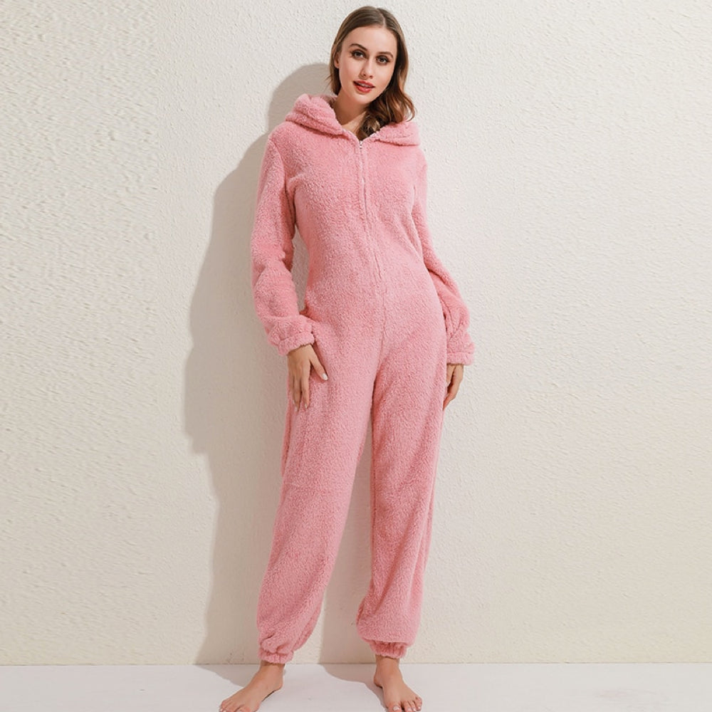 BearHug Super Soft Fleece Onesie with Bear Ears-Pink-S-State of Style