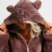 BearHug Super Soft Fleece Onesie with Bear Ears-Pink-S-State of Style