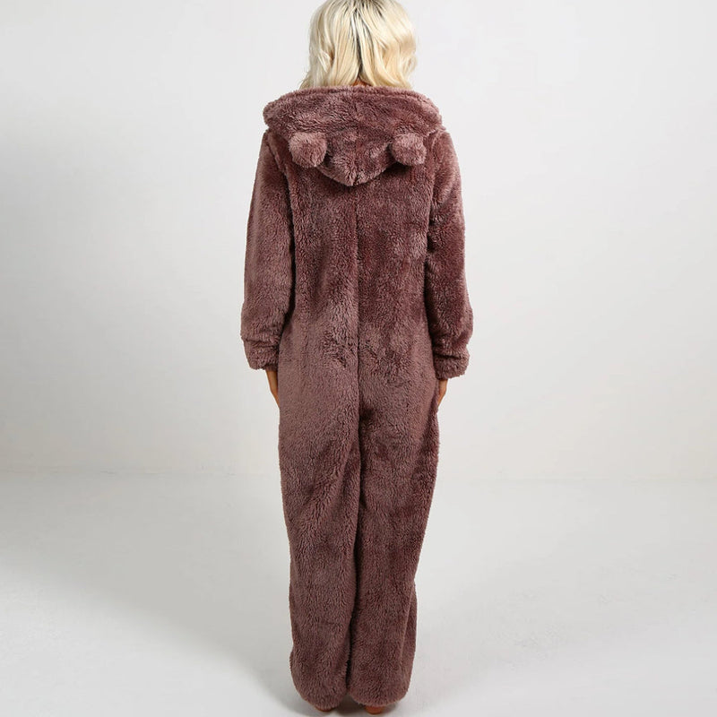 BearHug Super Soft Fleece Onesie with Bear Ears-Pink-S-State of Style