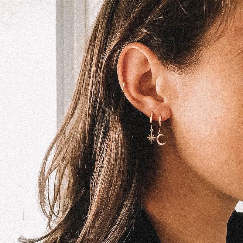 Beautiful Earrings with Moon and Star - Lunara-Gold-State of Style