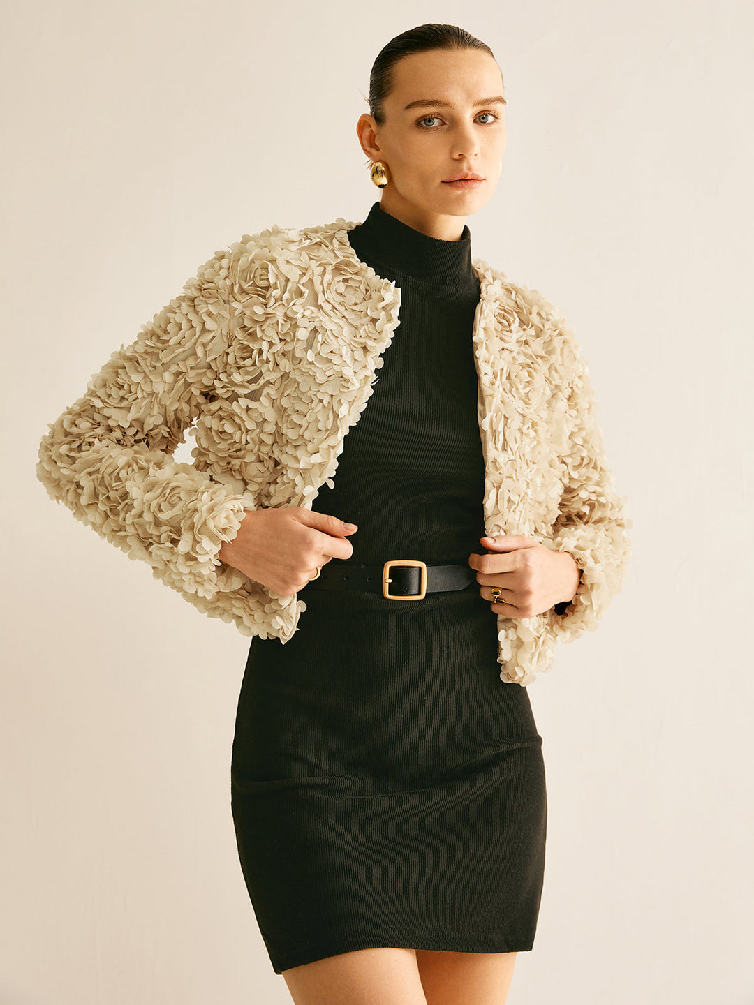 Beige Crew Neck Blazer for Women - Olivia-XS-State of Style