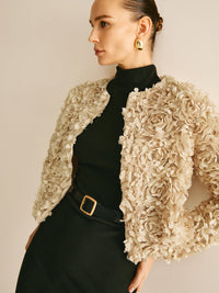 Beige Crew Neck Blazer for Women - Olivia-XS-State of Style