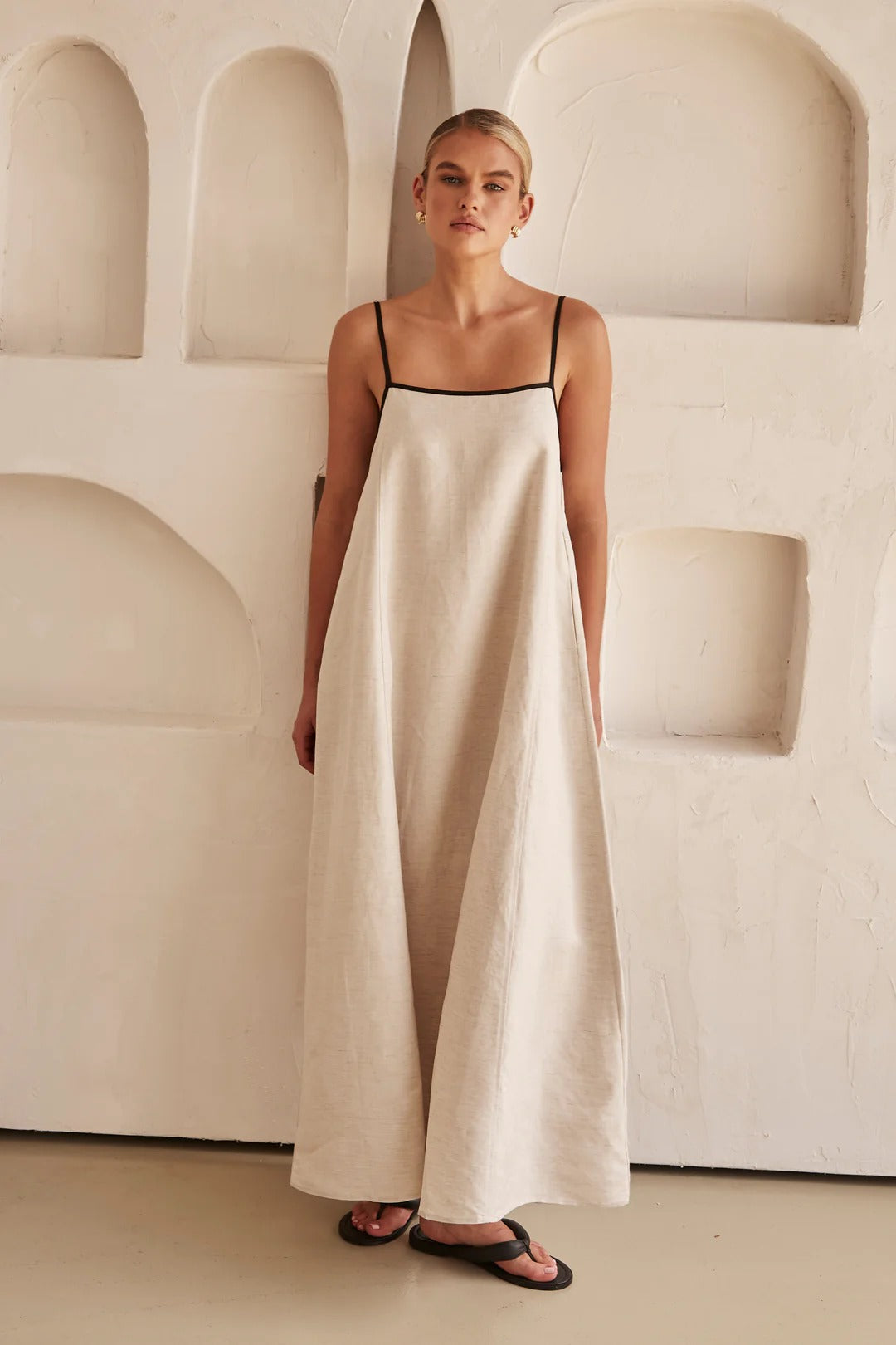 Beige Summer Dress with Feminine Silhouette – Isara-S-State of Style