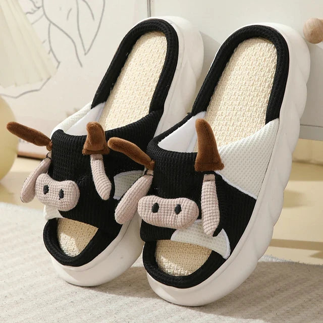 Bella - Orthopedische Koeienprint Pantoffels Wit-Zwarte koe-36-37-State of Style