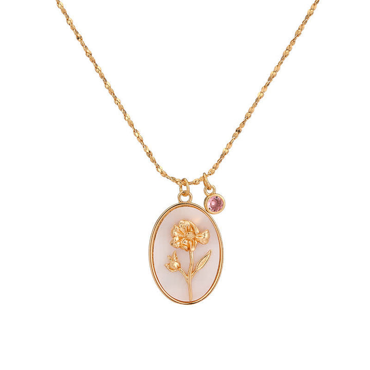 Birthstone with Birth Flowers Necklace - Aurora-October - Marigold-State of Style