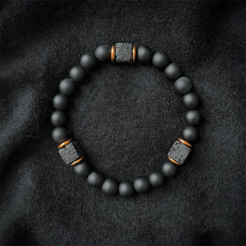 Black Onyx and Lava Stone Cube Balance Bracelet - Aurelia-Onyx-Gold-State of Style