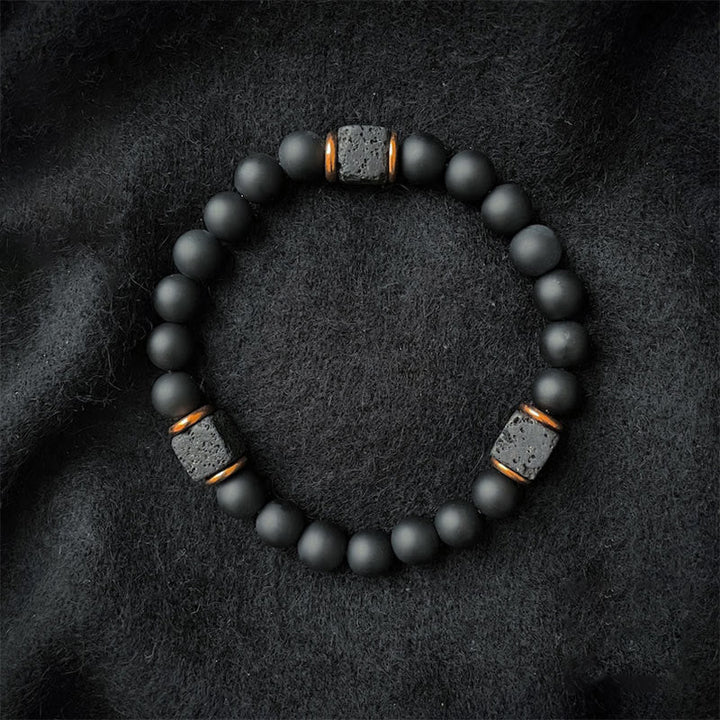 Black Onyx and Lava Stone Cube Balance Bracelet - Aurelia-Onyx-Gold-State of Style