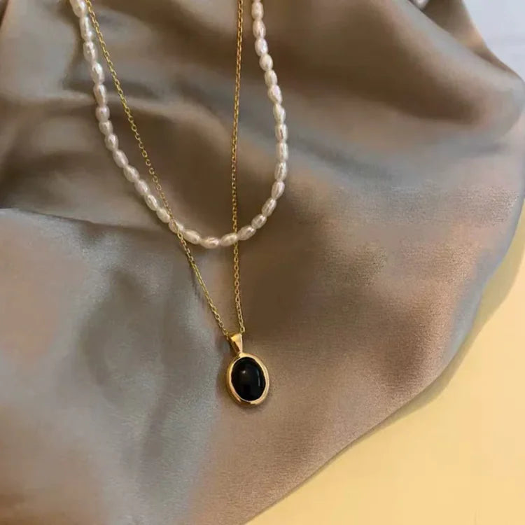 Black Onyx and Pearl Stack Necklace - Aria-State of Style