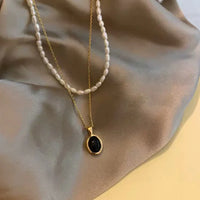 Black Onyx and Pearl Stack Necklace - Aria-State of Style