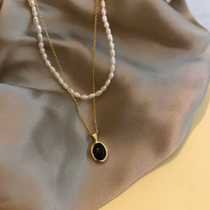 Black Onyx and Pearl Stack Necklace - Aria-State of Style