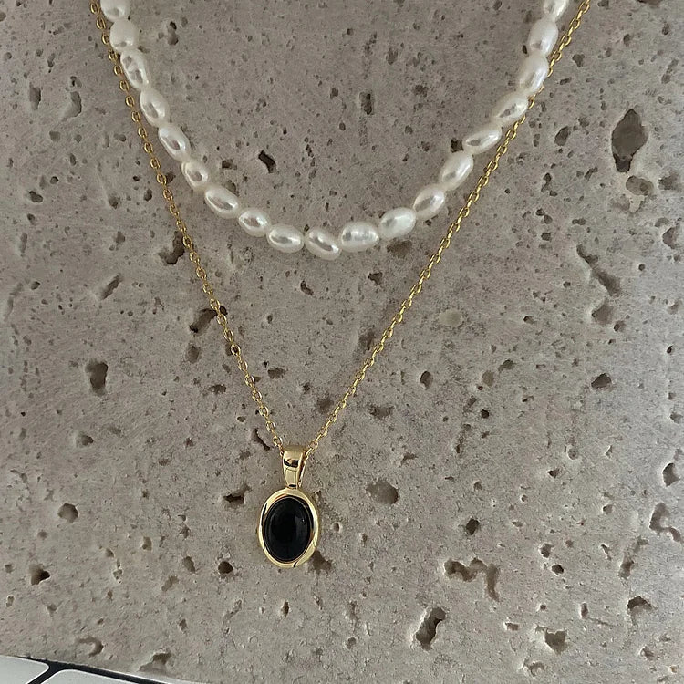 Black Onyx and Pearl Stack Necklace - Aria-State of Style