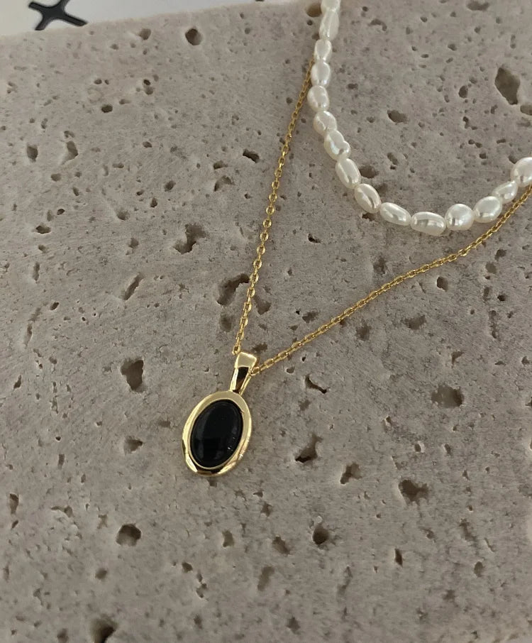 Black Onyx and Pearl Stack Necklace - Aria-State of Style
