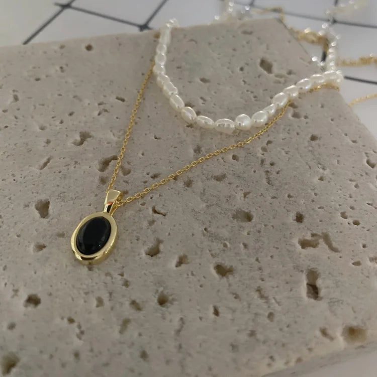 Black Onyx and Pearl Stack Necklace - Aria-State of Style