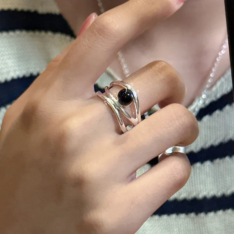 Black Onyx Multi-line Ring - Arden-State of Style