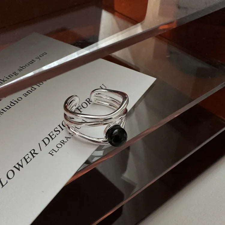 Black Onyx Multi-line Ring - Arden-State of Style