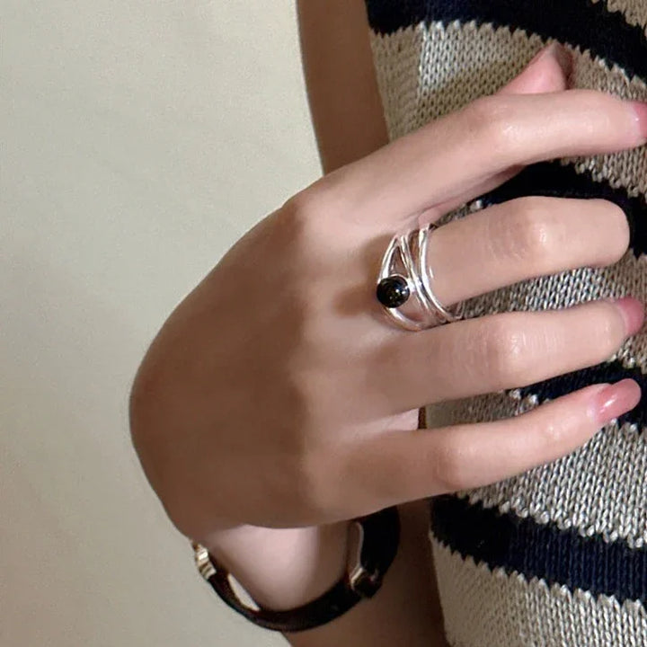 Black Onyx Multi-line Ring - Arden-State of Style