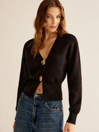 Black Sweater with 2 Buttons for Women - Alina-XS-State of Style