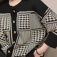 Black Women's Cardigan with Houndstooth Pattern - Isolde-XS-State of Style