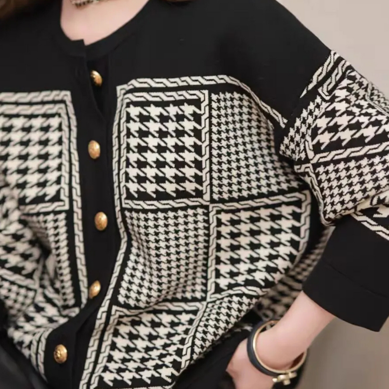 Black Women's Cardigan with Houndstooth Pattern - Isolde-XS-State of Style