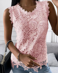 Blouse with Lace Detail in Plain-Coloured Style - Elara-Pink-S-State of Style
