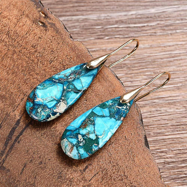 Blue Jasper Drop Earrings - Meliora-Gold-State of Style