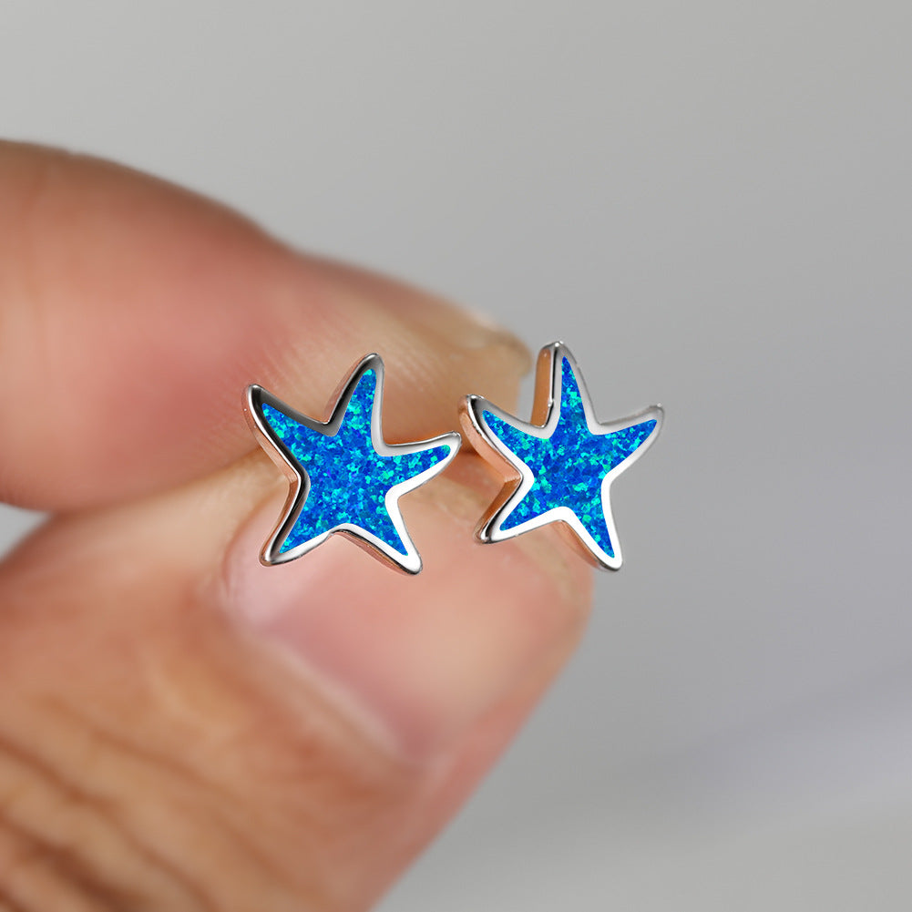 Blue Opal Starfish Earrings - Marina-Blue Opal-Silver-State of Style