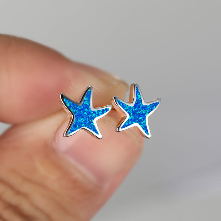 Blue Opal Starfish Earrings - Marina-Blue Opal-Silver-State of Style