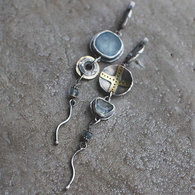 Blue Stone Cross Earrings - Amarille-State of Style