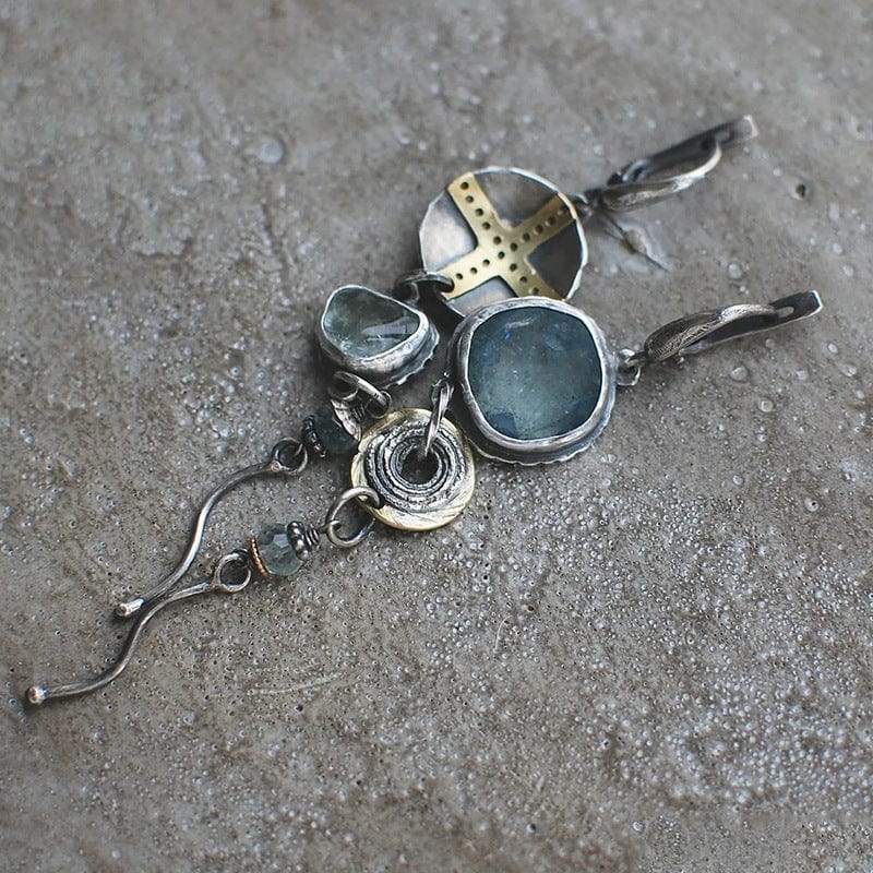 Blue Stone Cross Earrings - Elias-State of Style