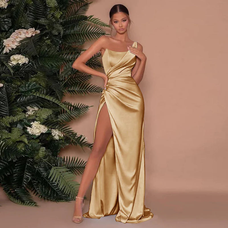 Blythe Effortless Elegance & Comfort Satin Maxi Dress-Gold-S-State of Style