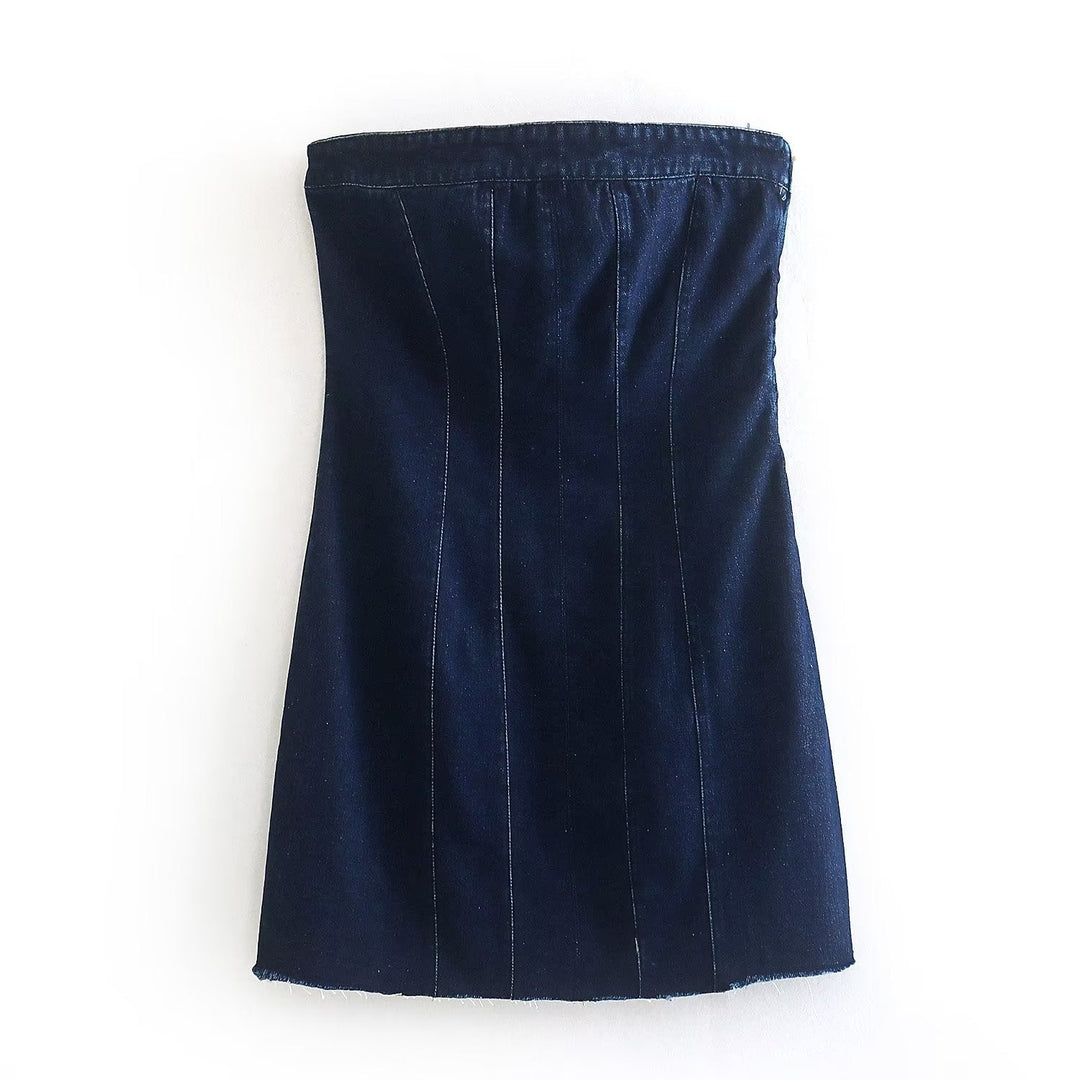 Bobbie Strapless Denim Dress | Cool and Unique-Dark Blue-XS-State of Style