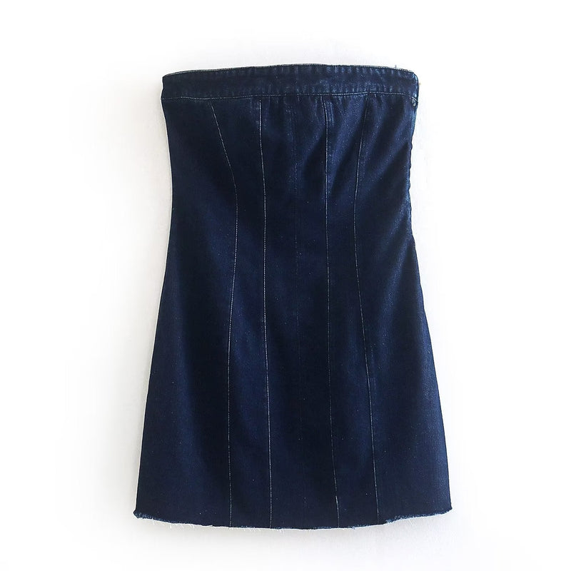 Bobbie Strapless Denim Dress | Cool and Unique-Dark Blue-XS-State of Style