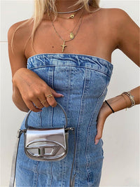 Bobbie Strapless Denim Dress | Cool and Unique-Light Blue-XS-State of Style