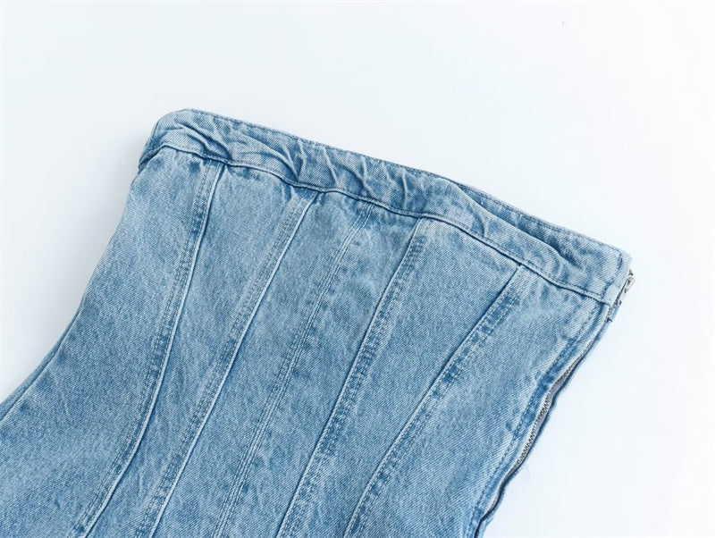 Bobbie Strapless Denim Dress | Cool and Unique-Light Blue-XS-State of Style