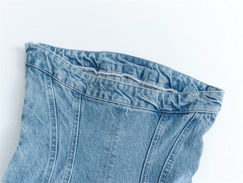 Bobbie Strapless Denim Dress | Cool and Unique-Light Blue-XS-State of Style