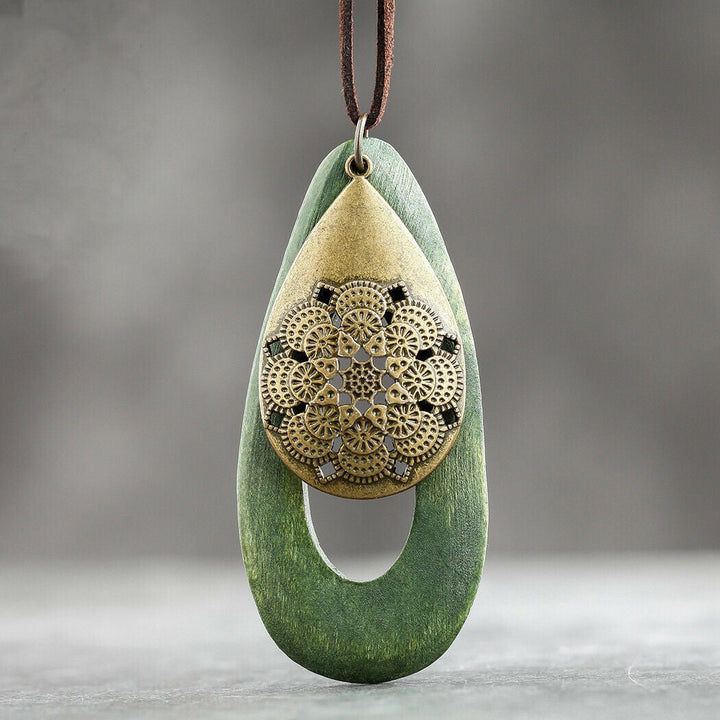 Bohemian Oval Wood Necklace | Natural Charm | Eco-Friendly-Green-State of Style