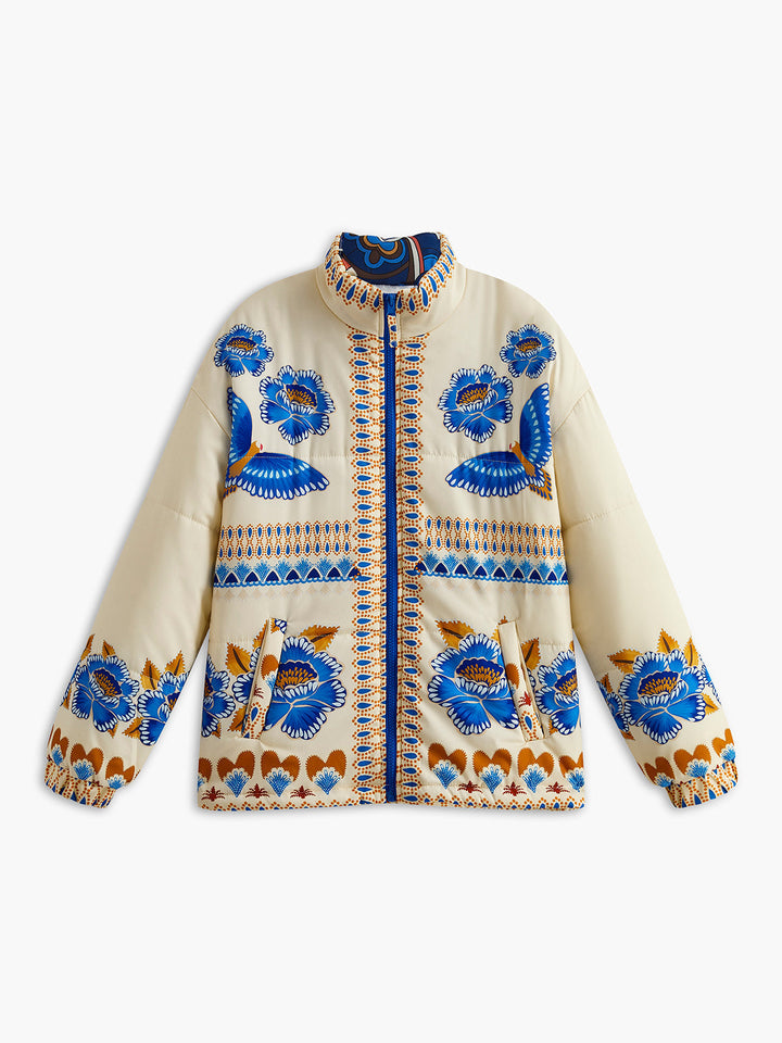 Bohemian Winter Jacket with Print and Zip - Zahara-S-State of Style