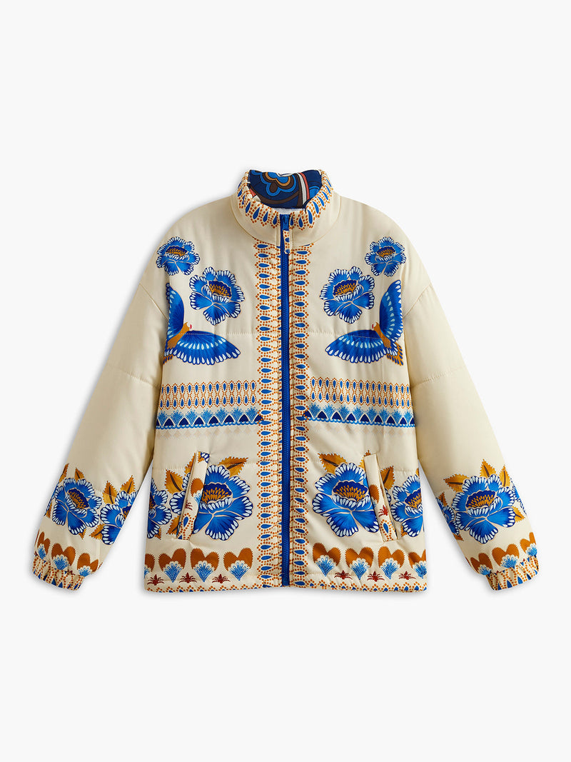 Bohemian Winter Jacket with Print and Zip - Zahara-S-State of Style