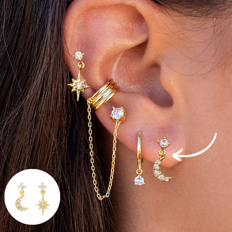 Boho Chic Earring Set - Amira-Moon & Star-Gold-State of Style
