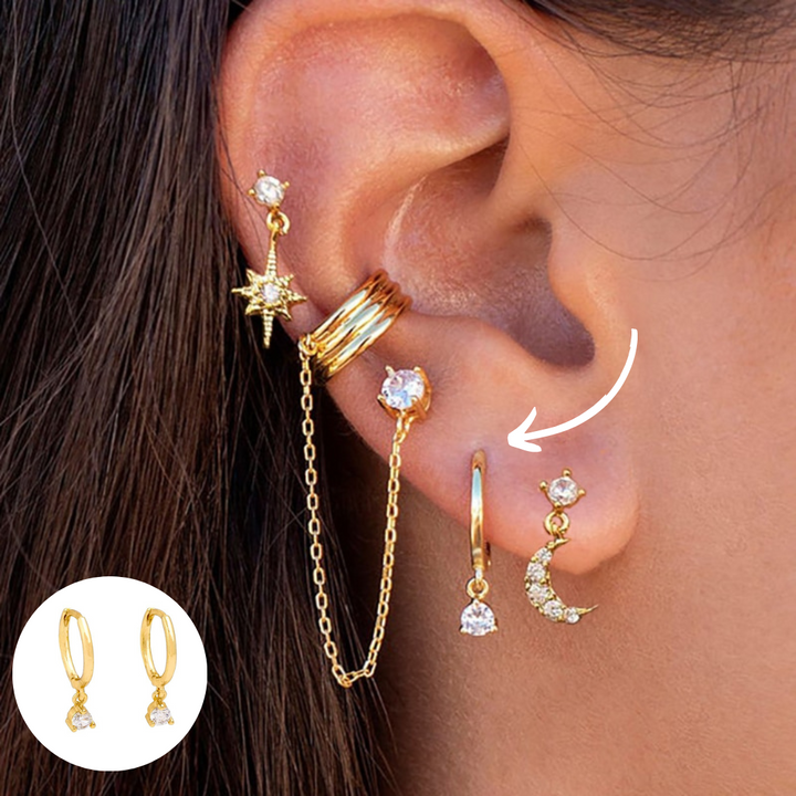 Boho Chic Earring Set - Amira-Pave CZ Hoop-Gold-State of Style