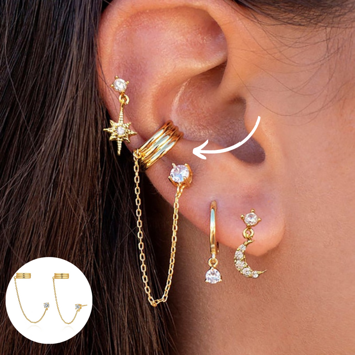 Boho Chic Earring Set - Amira-Stud Chain Cuff-Gold-State of Style
