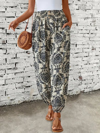 Boho-Chic Ladies Trousers with Graphic Print – Solara-S-Beige-State of Style