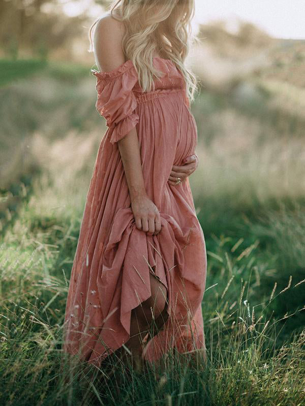 Boho Chic Maternity Dress with Boat Neck - Elora-Pink-S-State of Style