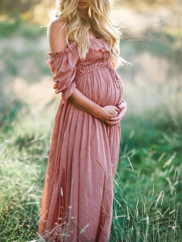 Boho Chic Maternity Dress with Boat Neck - Elora-Pink-S-State of Style